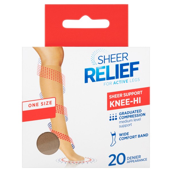 Sheer Relief 33085 OSFA Pantyhose Knee Hi Mid Beige | 1 pack