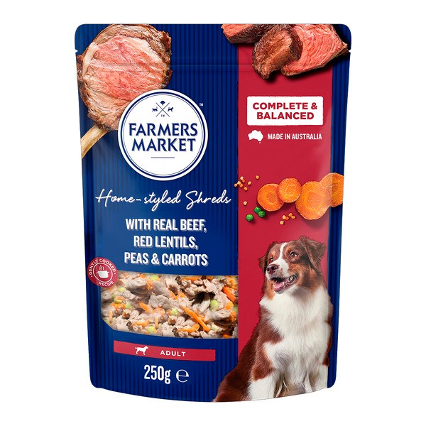 Farmers Market Adult Dog Food Homestyle Shreds With Beef Red Lentils Peas & Carrots | 250g