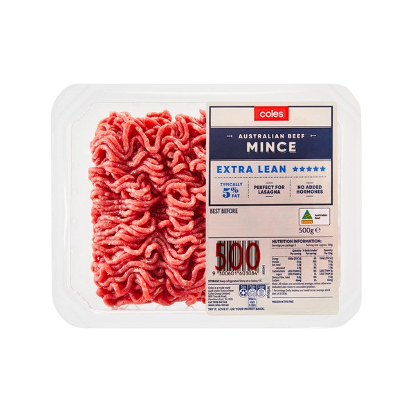Coles No Added Hormone Beef 5 Star Extra Trim Mince | 500g
