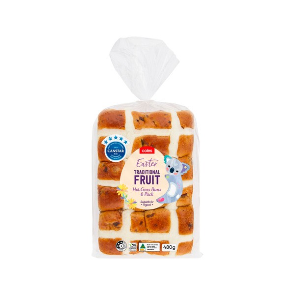 Coles Hot Cross Buns Traditional Fruit | 6 pack