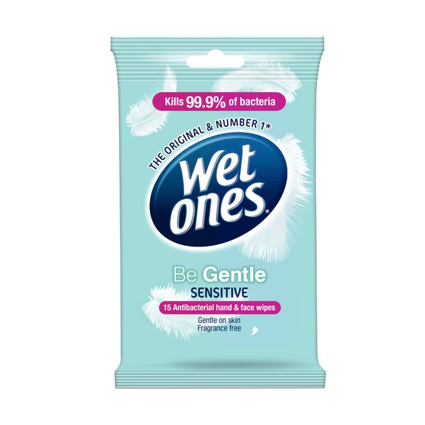 Wet Ones Be Gentle Anti-Bacterial Hand & Face Wipes | 15 pack