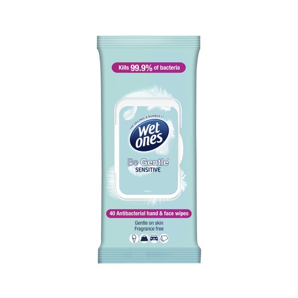 Wet Ones Be Gentle Anti-Bacterial Hand & Face Wipes | 40 pack