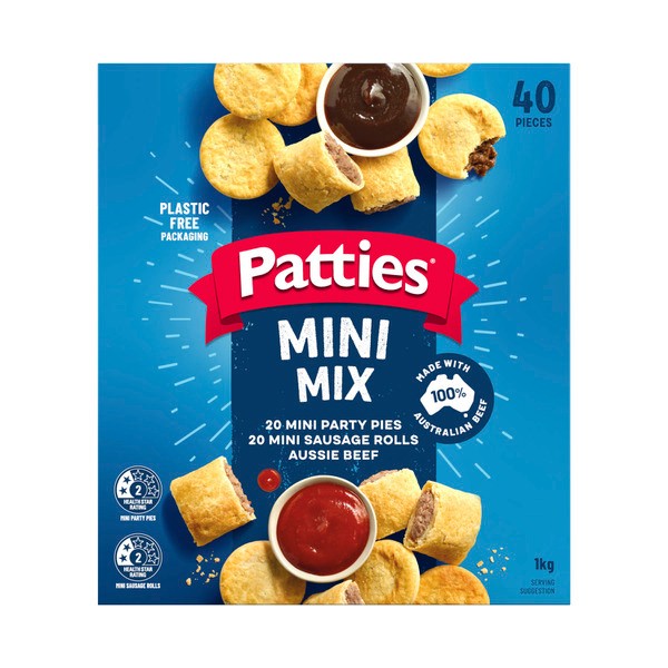 Patties Frozen Mini Combo Party Pies & Sausage Rolls 40 pack | 1kg