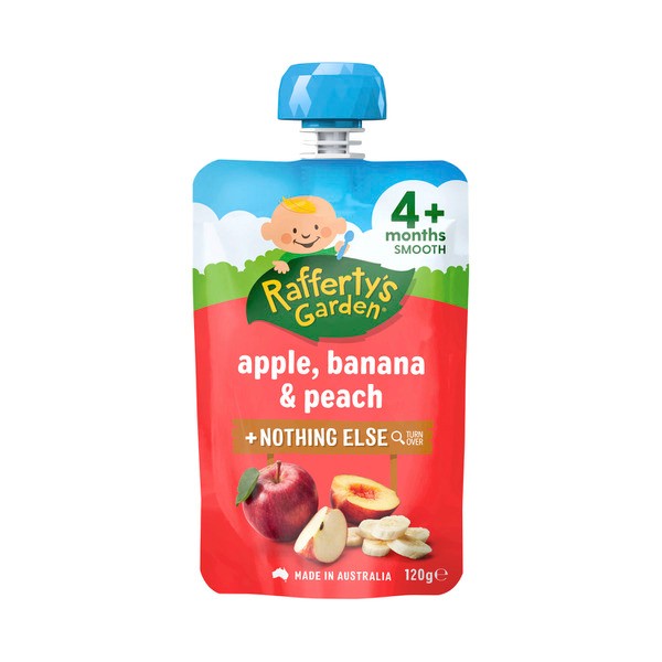 Rafferty's Garden Apple Banana & Peach and Nothing Else Baby Food Puree Pouch 4+ Months | 120g