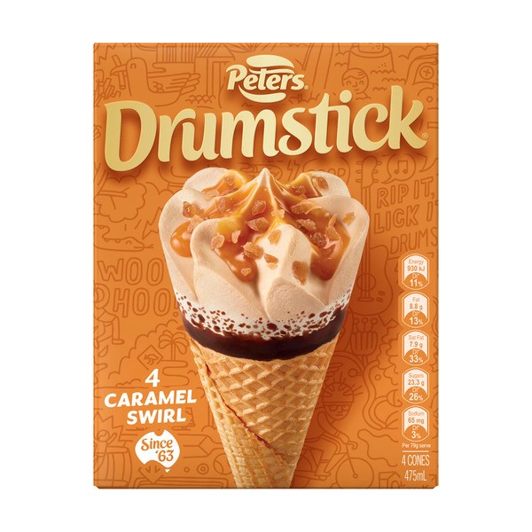 Peters Drumstick Caramel Swirl Ice Cream 4 Pack | 475mL