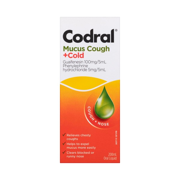 Codral Mucus Cough + Cold Liquid Raspberry Flavour | 200mL