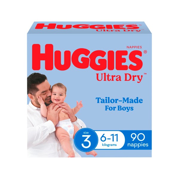 Huggies Ultra Dry Nappies Boys Size 3 (6-11kg) | 90 pack
