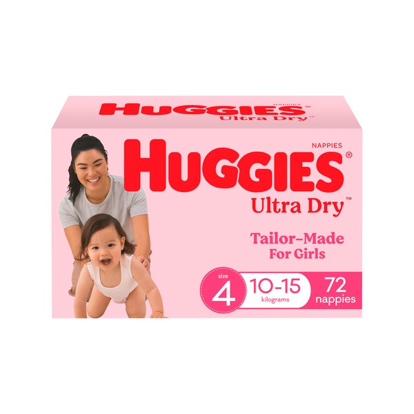 Huggies Ultra Dry Nappies Girls Size 4 (10-15kg) | 72 pack