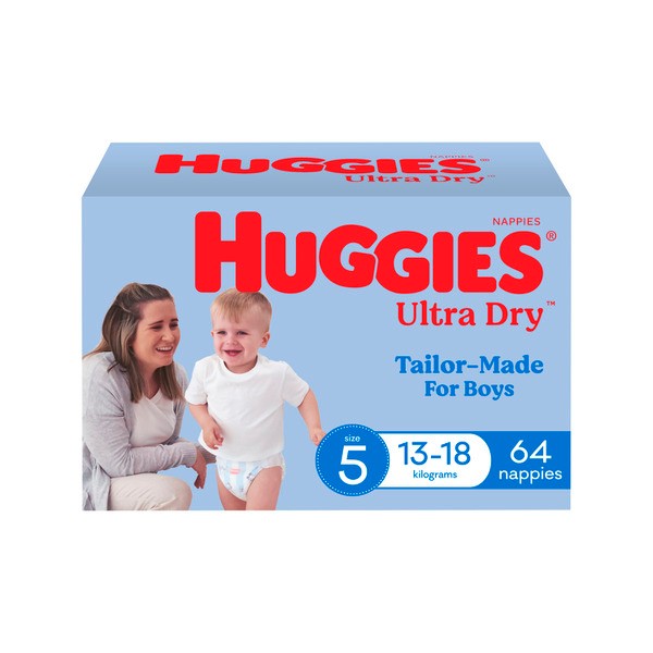 Huggies Ultra Dry Nappies Boys Size 5 (13-18kg) | 64 pack