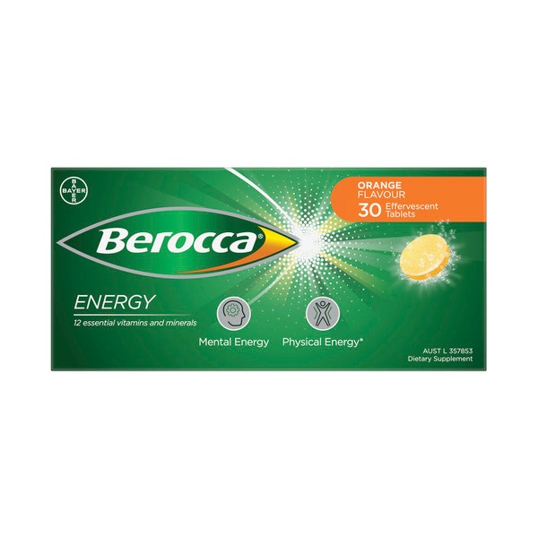 Berocca Energy Vitamin B & C Orange Flavour Effervescent Tablets | 30 pack