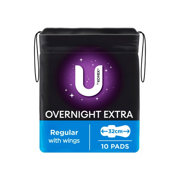 U by Kotex Overnight Extra Pads with Wings | 10 pack