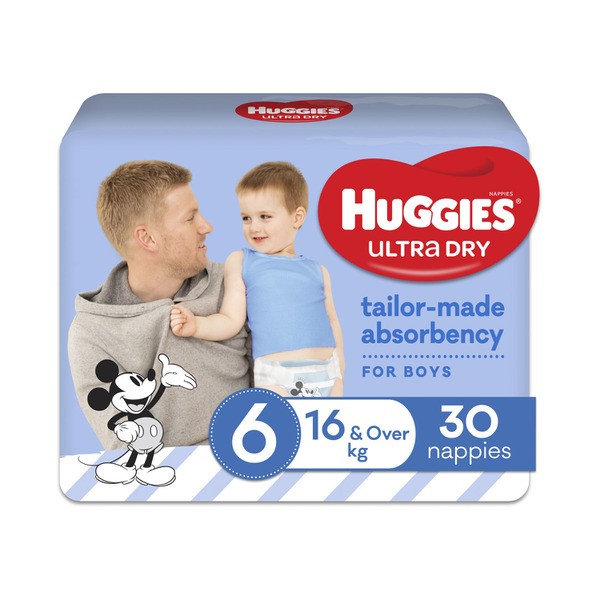 Huggies Ultra Dry Nappies Boys Size 6 (16kg+) | 30 pack