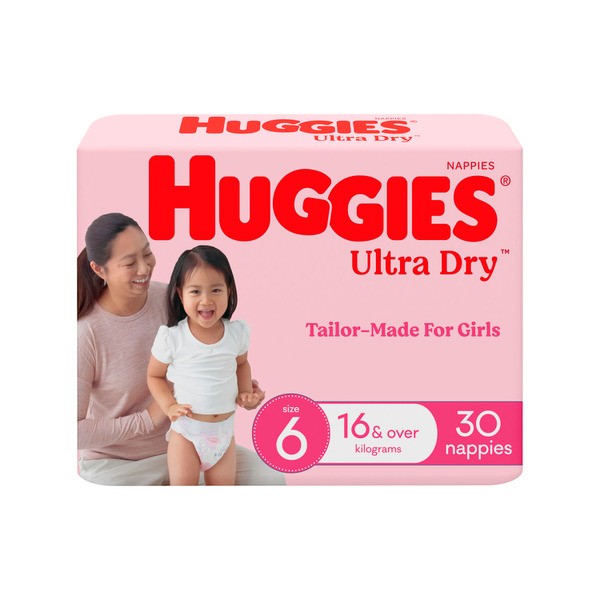 Huggies Ultra Dry Nappies Girls Size 6 (16kg+) | 30 pack