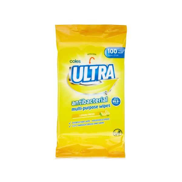 Coles Ultra Antibacterial Multipurpose Wipes Lemon | 100 pack