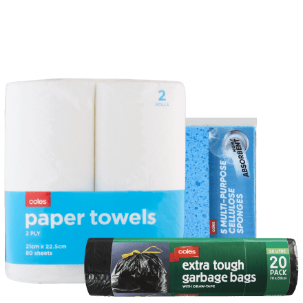 Paper towel, sponges and bin bags
