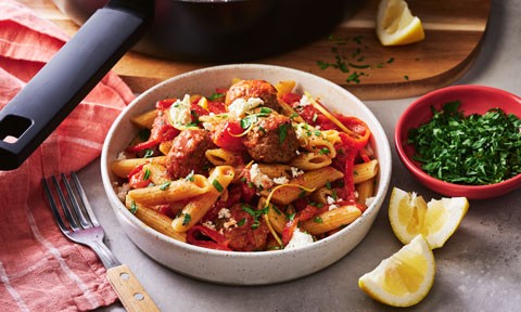 Spiced lamb meatballs with penne