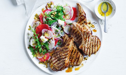 Pork cutlets with chargrilled fennel and orange salad