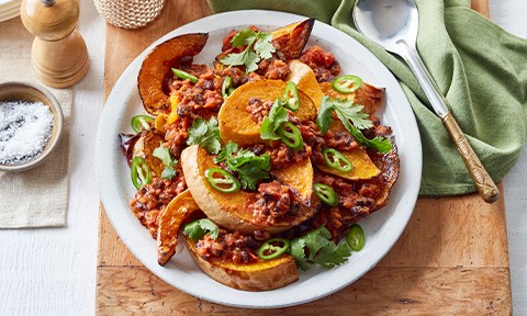 Roasted pumpkin with Mexican beans