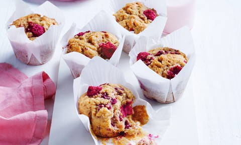 Five dairy-free raspberry muffins