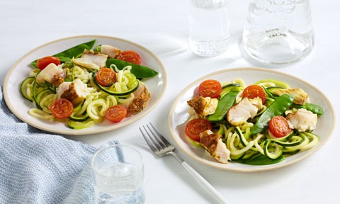 Coconut and Coriander Snapper with Zoodles in two dishes
