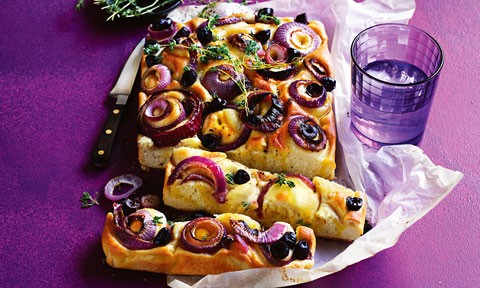 Caramelised onion and olive focaccia