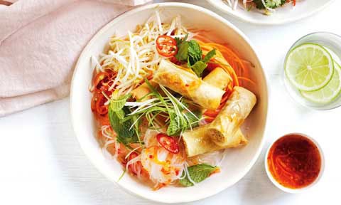 Vietnamese-style spring roll salad with noodle mixture