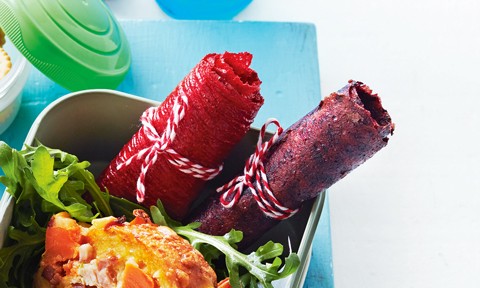 Strawberry and blueberry roll ups in a box