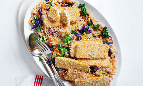 Quick crumbed tofu with fried rice