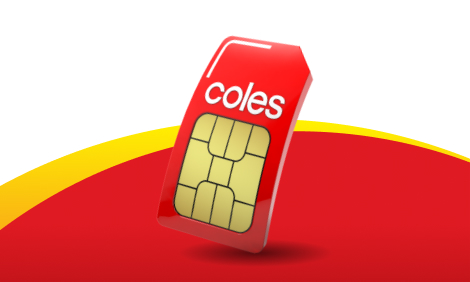 Coles sim card on a red and yellow background