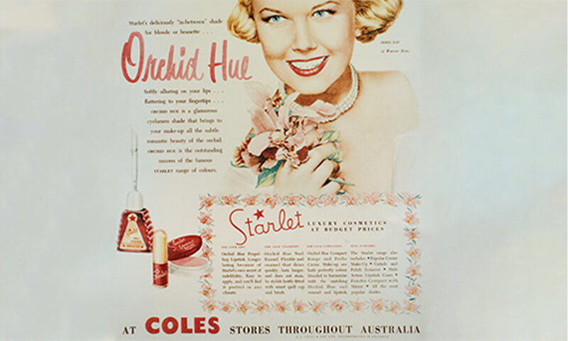 Vintage coles advertisment for Orchid Hue starlet beauty products