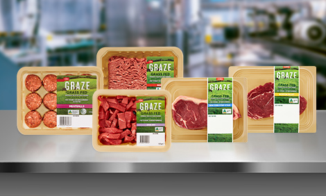 A range of Graze beef packaged products on kitchen bench