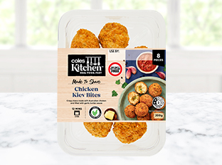 Coles Kitchen Chicken Kiev Bites in packet on benchtop