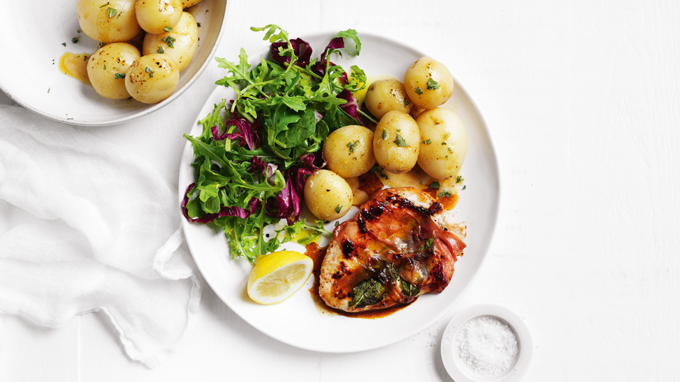 A bowl of Chicken saltimbocca