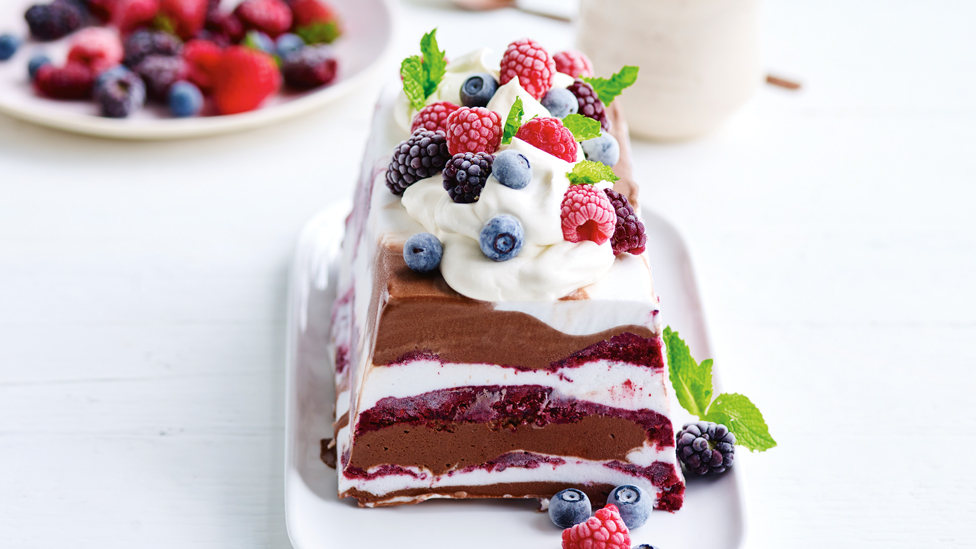 Dairy-free Chocolate and Berry Terrine on white plate