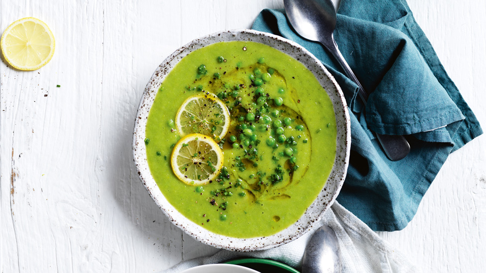 Dairy-free Pea and Leek Soup in bowl