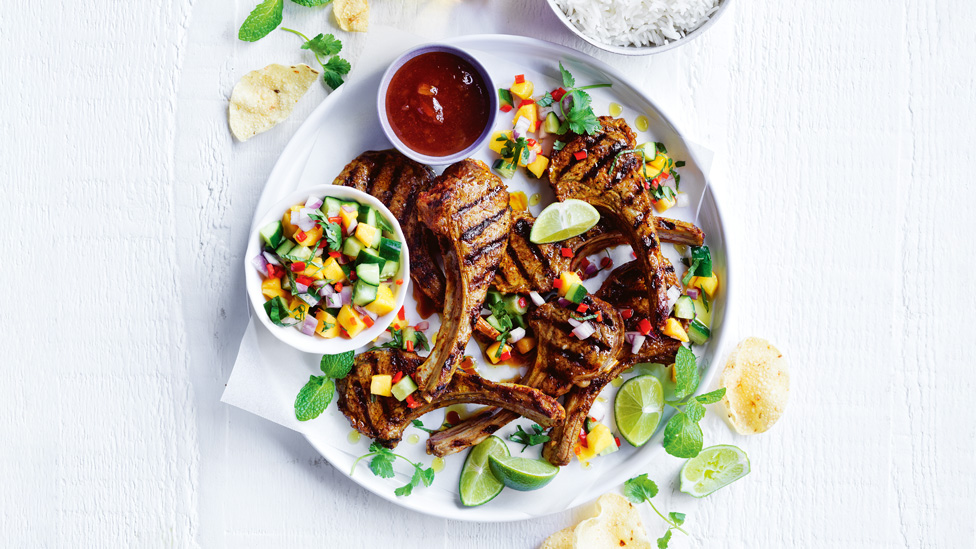 Seven lamb cutlets with chilli-mango sambal