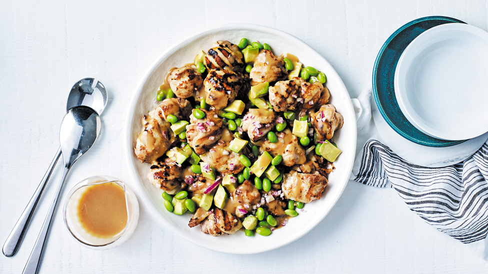 Miso chicken with edamame salsa