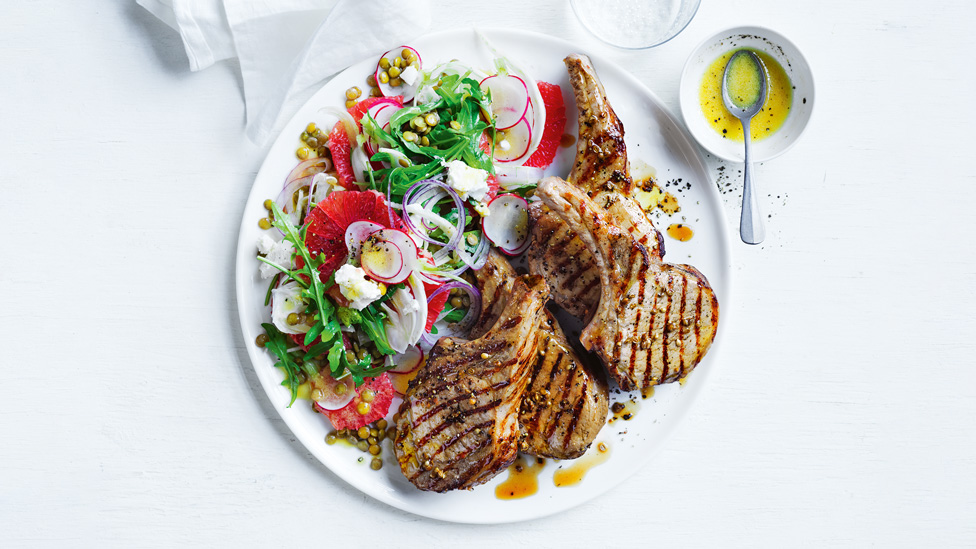 Pork cutlets with chargrilled fennel and orange salad