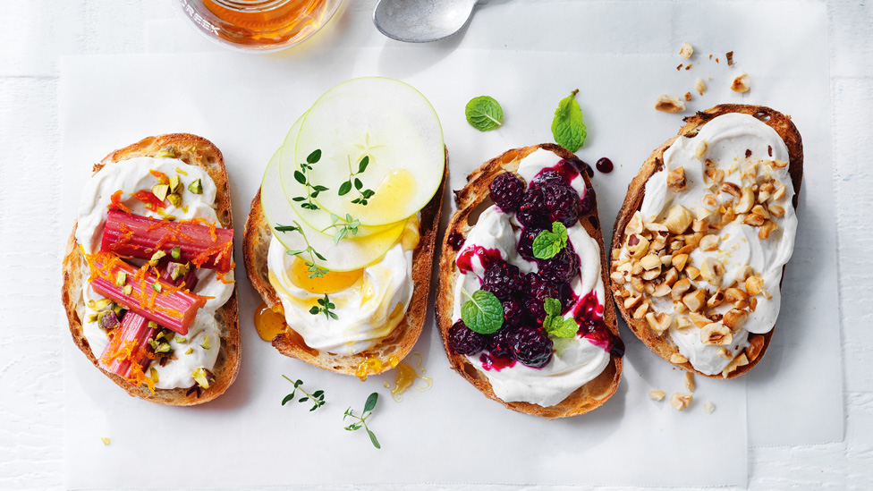 Sweet labne on toast with four tasty topping ideas