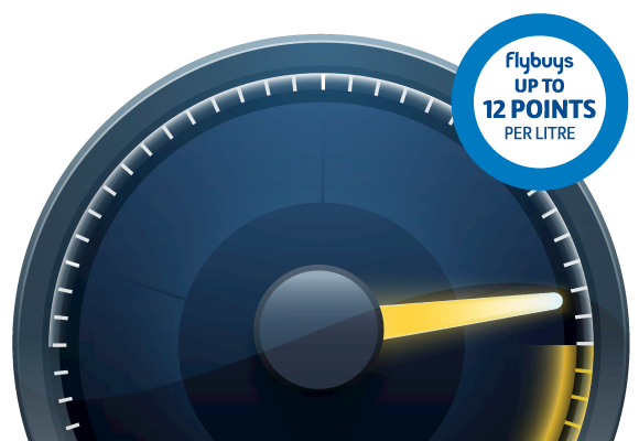 Sppedometre flybuys up to 12 points per litre roundel