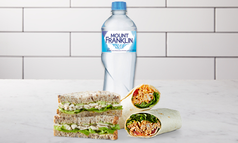 Coles Express Chicken Salad Sandwich and Wrap with Mount Franklin 600ml water