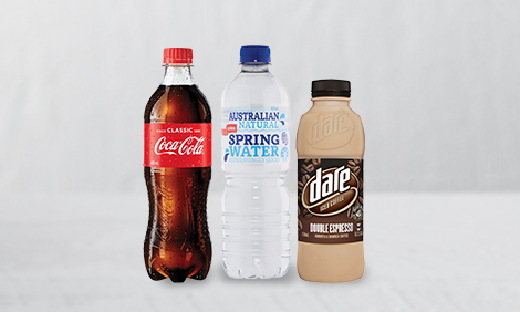 600ml Coke Bottle 750ml Dare Iced Coffee and Coles Brand 600ml water 