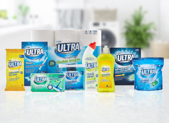 Coles Ultra products on the countertop