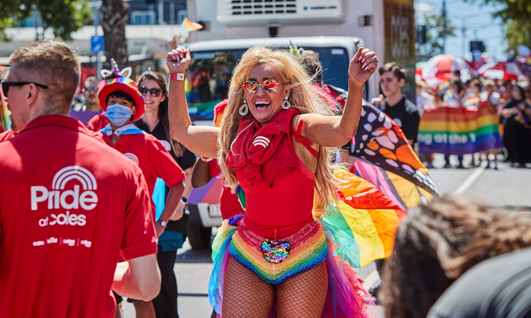 Person wearing pride flag