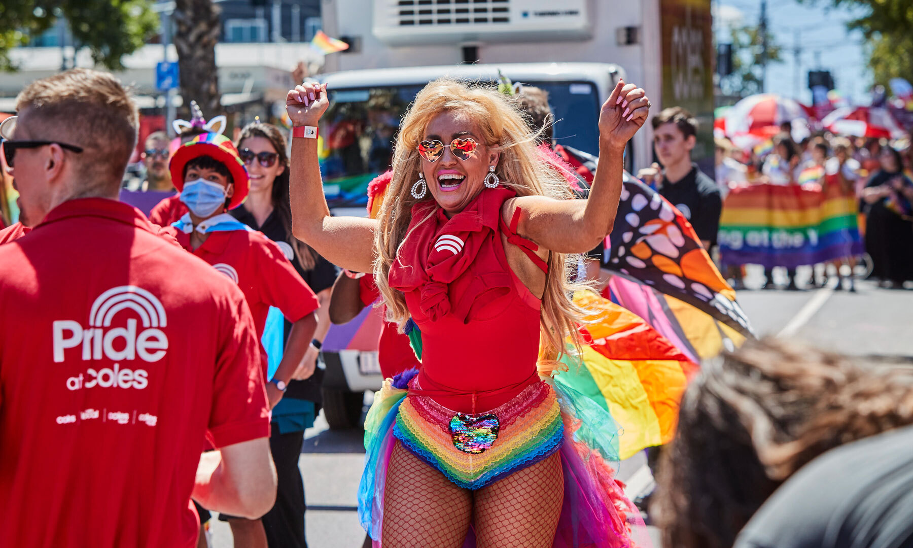 Person wearing pride flag