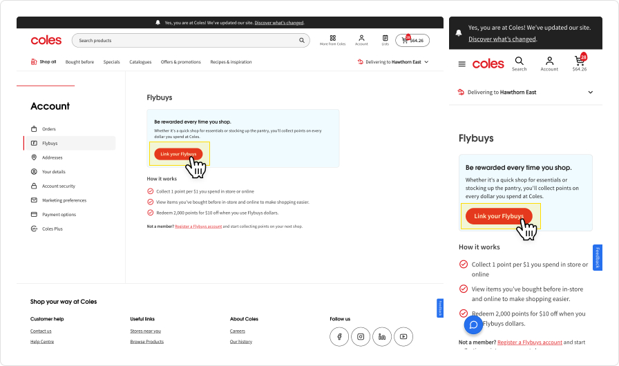 How to link your new Flybuys card on Coles website