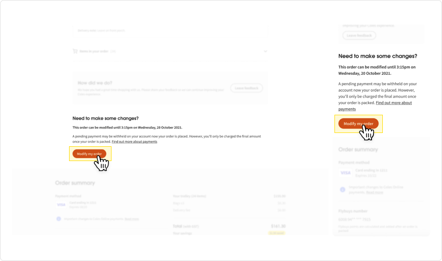 How to modify your order after placing an order - Coles website