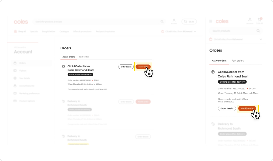 How to modify your order after placing an order - Coles website