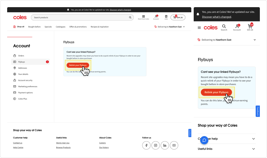 How to relink your Flybuys Coles website