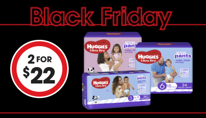 Black Friday - Huggies Nappies 2 for $22